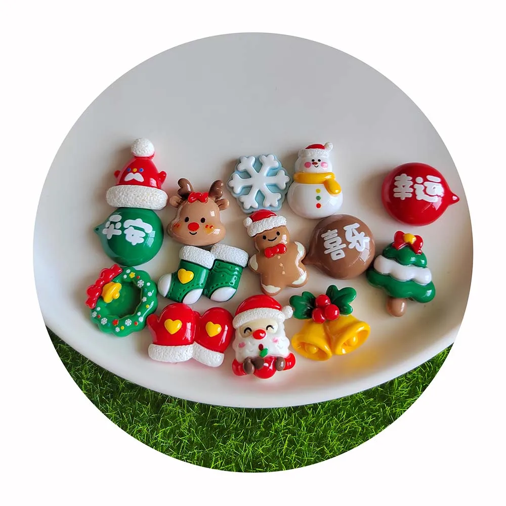 Mini Cute Cartoon Christmas Resin Decoration Charm Flat Back Xmas Cabochons Scrapbooking DIY Jewelry Craft Accessorie