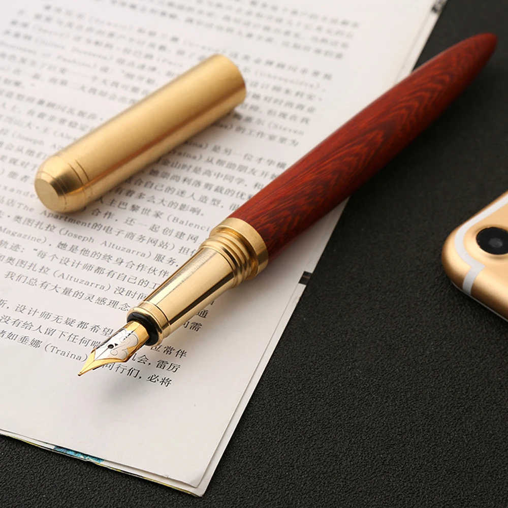 

Retro Wood Bronze Fountain Pen 0.5mm Luxurry Wooden Office Business Writing Art Calligraphy Pens Office Stationery Gift Ink Pen