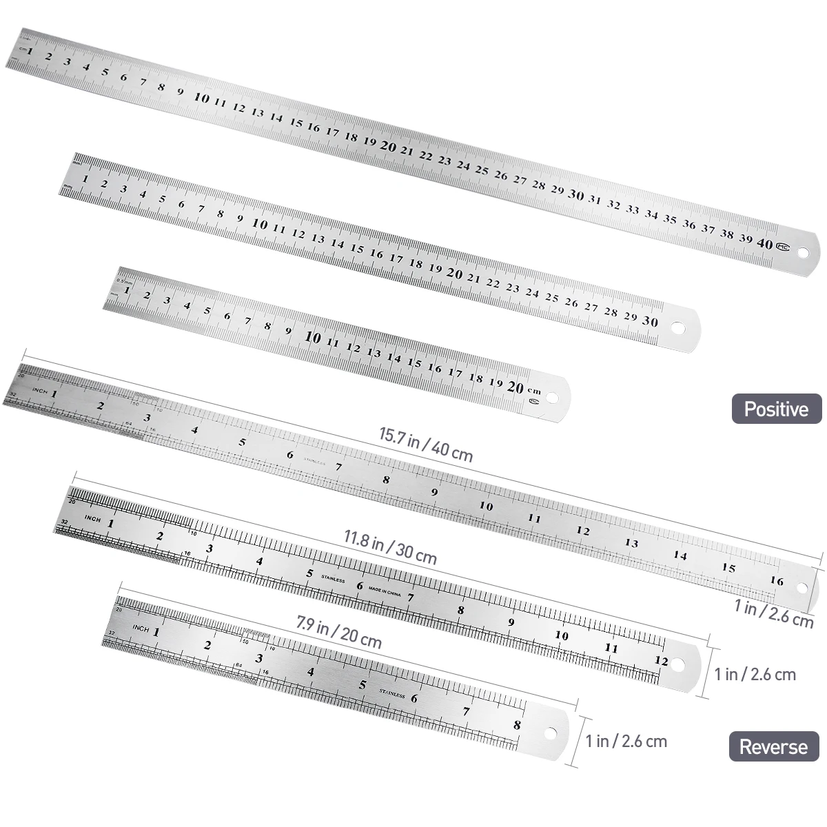 3pcs Stainless Steel Ruler Precision Graduated Scale Double Sided Metal Straight Office Use Wear Resistant