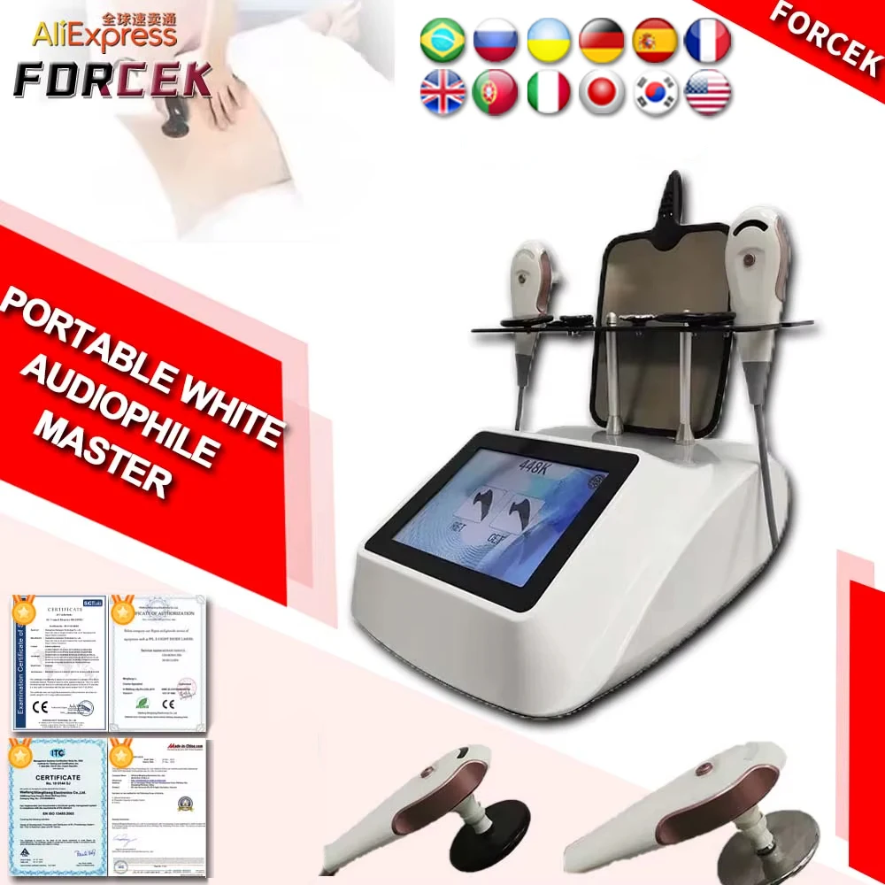 

Портативный белый аппарат для физиотерапии Tecar Therapy 448K Audiophile Master с радиочастотной технологией RET CET для лифтинга лица и снятия боли