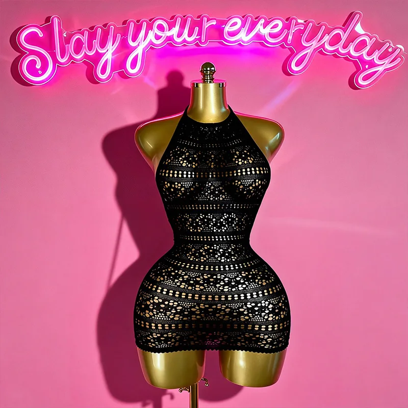 1PC Women Sexy Lingerie Sexy Fishnet Cover Up For Valentine's Day Without Bikini Hollow Out Bodycon Dress See DSH698