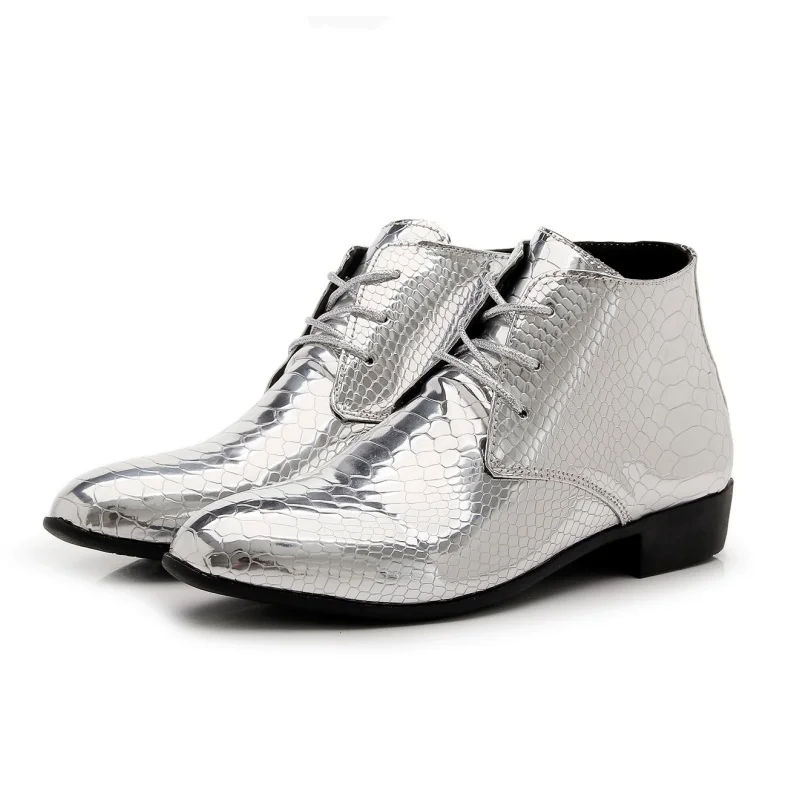 Luxury Gold Silver Chelsea Boots for Men Short Ankle Boots Formal Couple Business Party Club Men's Boots Size 40-50 Men Shoes