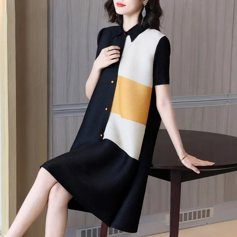 2023 Women's New Autumn/Winter Knitted Dress Slim Fit 100 Pleated Mid length Bottom Sweater Skirt LOOSE