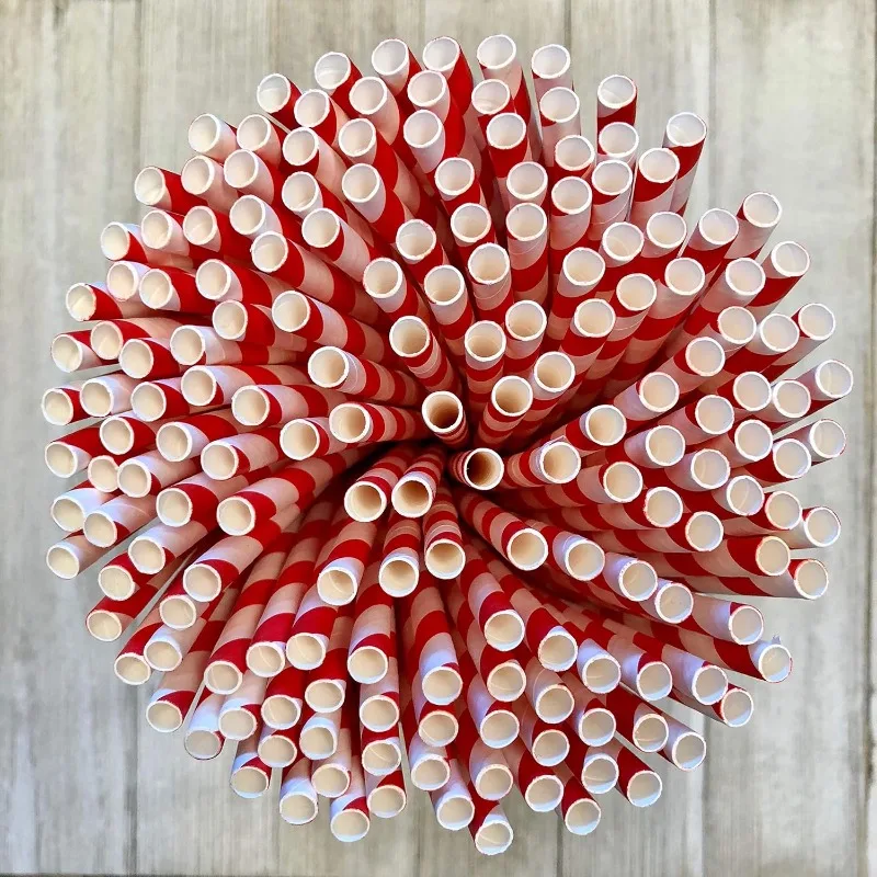 Red Stripe Paper Straws  Valentine Party Supply  50 Pack Disposable Drinking Straws for Craft Birthday Party Decorations