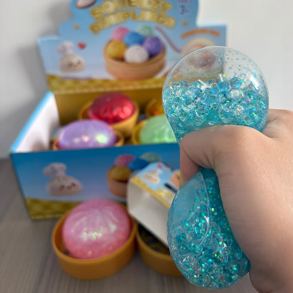 Mini Squishy Dumpling Sensorisches Fidget-Spielzeug Realistischer Farbiger Glitzer-Dampfbrötchen Entspannungsball Kleiner Quetschbarer Stressabbau-Ball