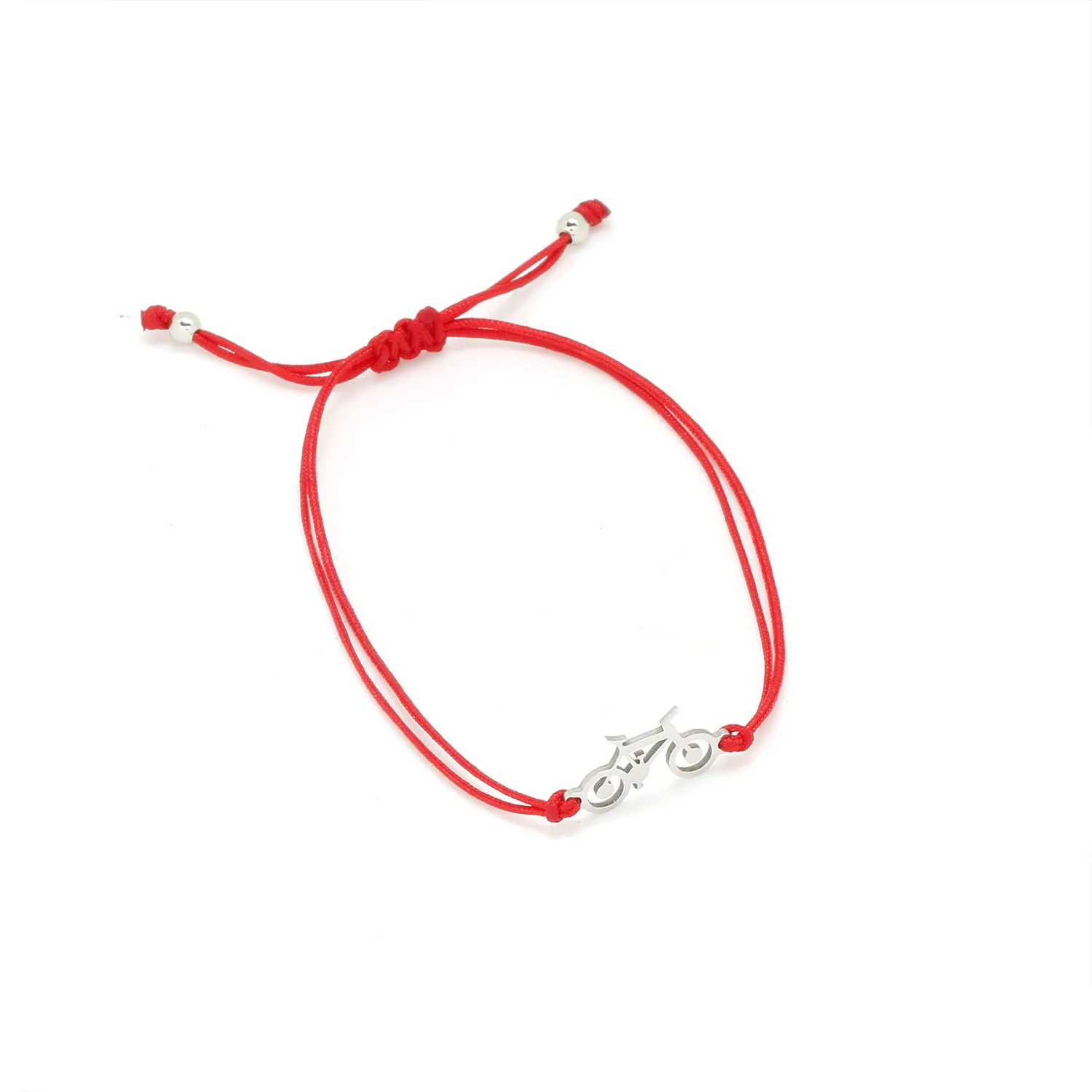 Gold-plated Stainless Steel Delicate Polished Bicycle Charm Bracelet Women Girl Good Punk Mechanic Bike Red String Jewelry Gift