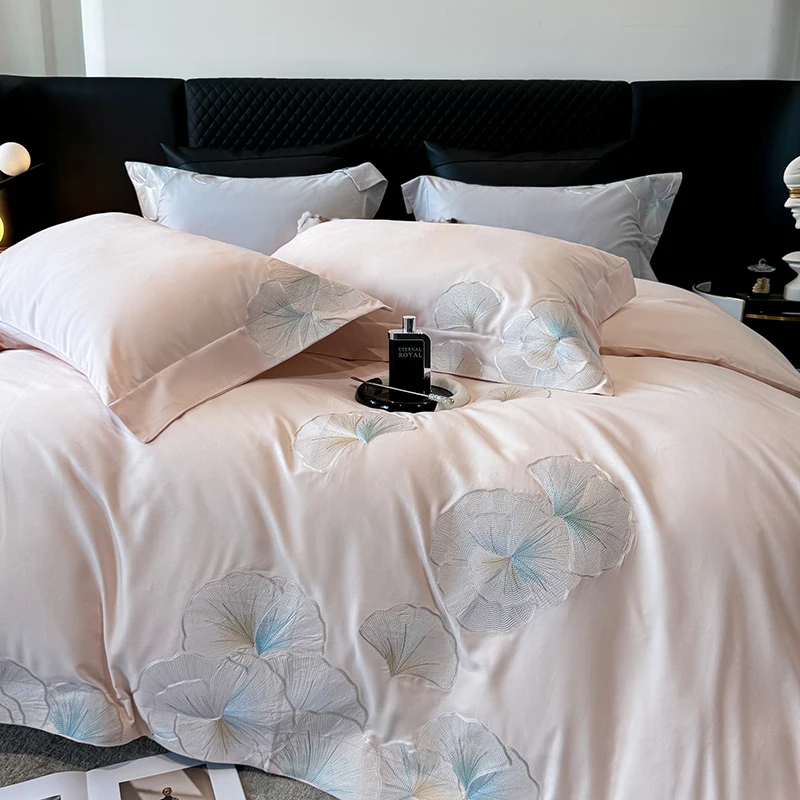 

Розовый роскошный комплект постельного белья с цветочной вышивкой, 4 шт., 1000TC, комплект пододеяльников из египетского хлопка, простыня, простыня, наволочки