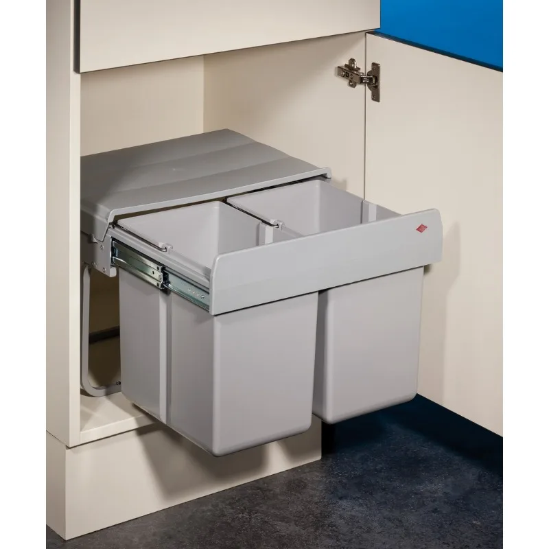 WESCO ® Abfallsammler Double Shorty 1 für Drehtüren, Aluminium, Grau, 2 x 15 Liter