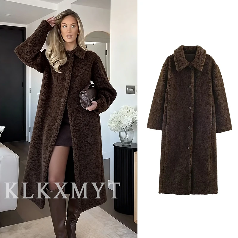 

Women's Suede Overcoat 2025 Autumn Winter New Fashion Laple Long Sleeves Button Coat Female High Street Elegant New Coats