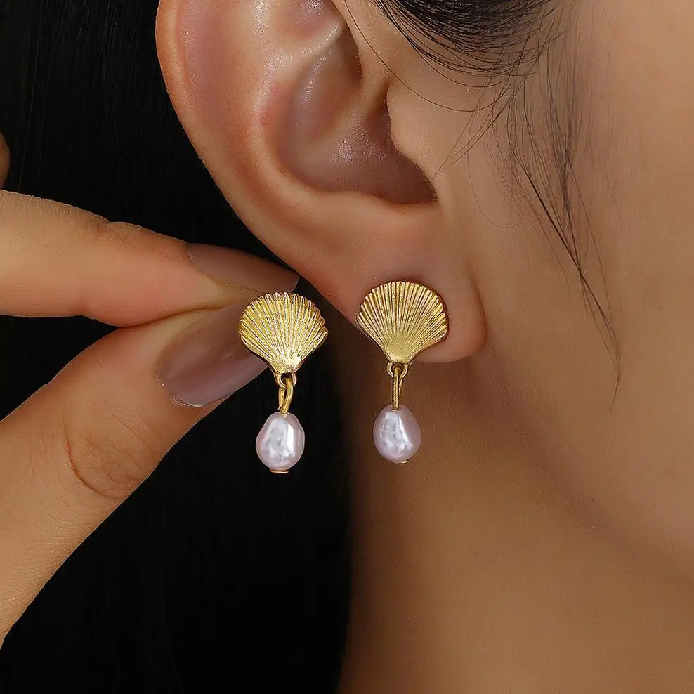 Fashion Asymmetric Ocean Style Drop Earrings For Women Starfish Shell Earring Ear Ring Imitation Pearl Zircon Jewelry Gift
