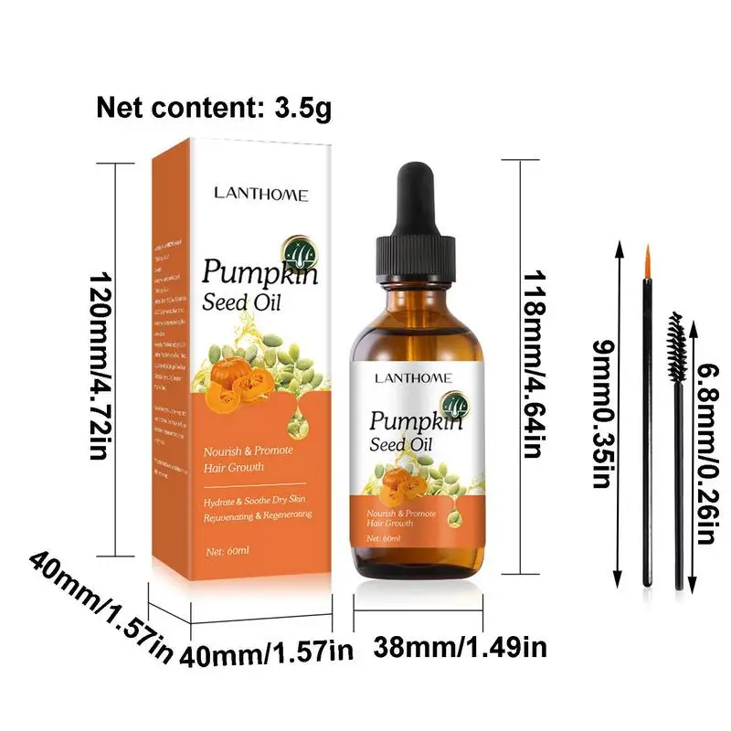 Suero orgánico para el crecimiento de pestañas, aceite de calabaza, esencia nutritiva, potenciador líquido, alargamiento, crecimiento de cejas más grueso, 60ml