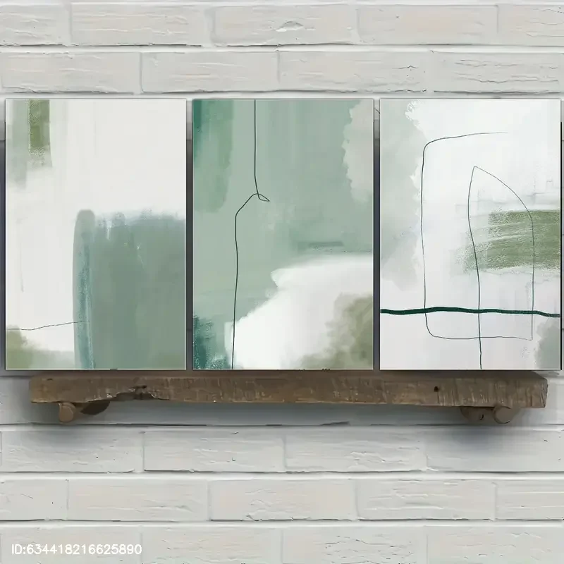 3pcs Set No Framed Aesthetic Canvas, Sage Green & Olive Green Beige Minimalist Style Abstract Art Wall Print, Watercolor Neutral