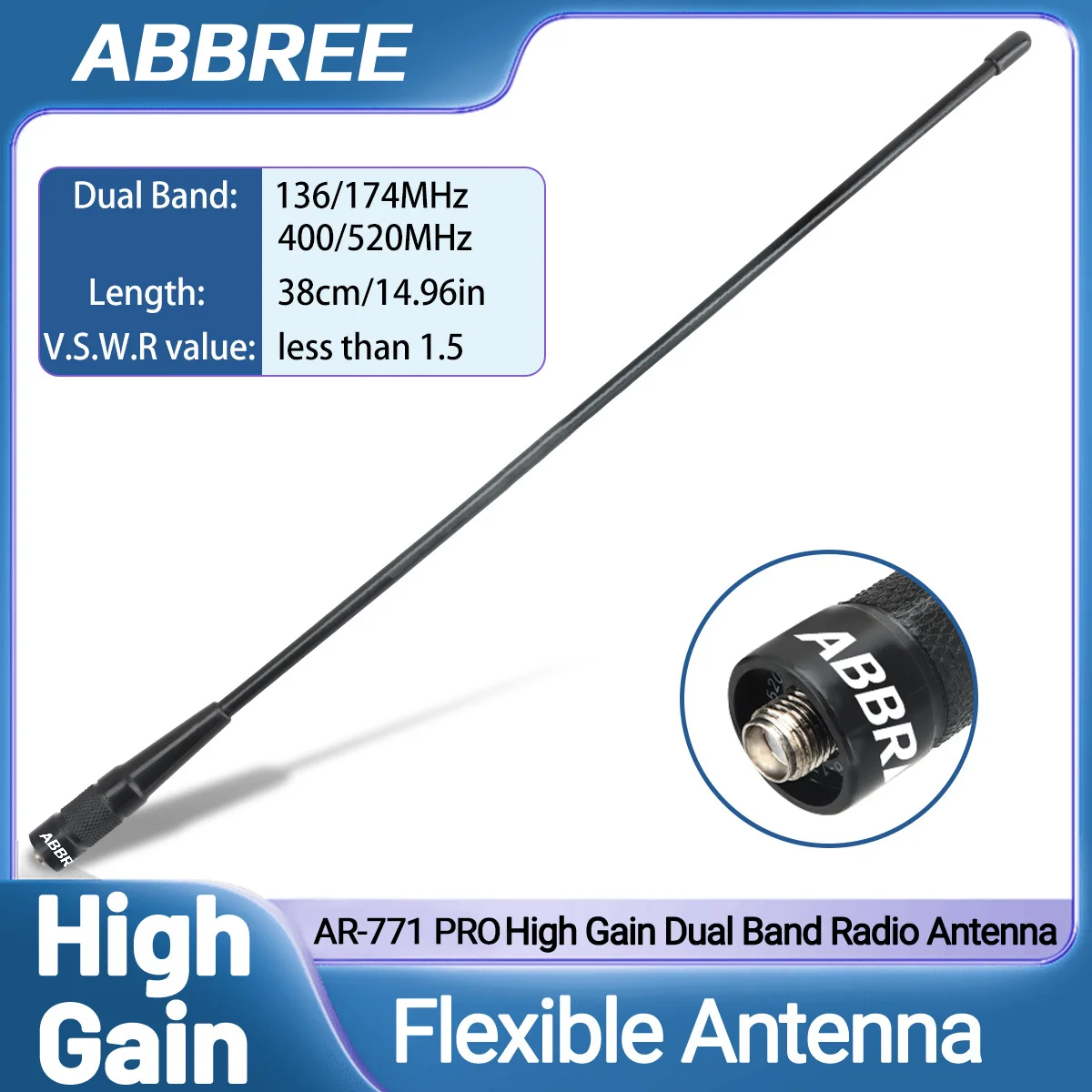 ABBREE AR-771 PRO SMA-Female Antena dwupasmowa VHF UHF do radiotelefonów Baofeng UV-5R UV-21 k6 Quansheng UV K5 (8) Radioamatorskie