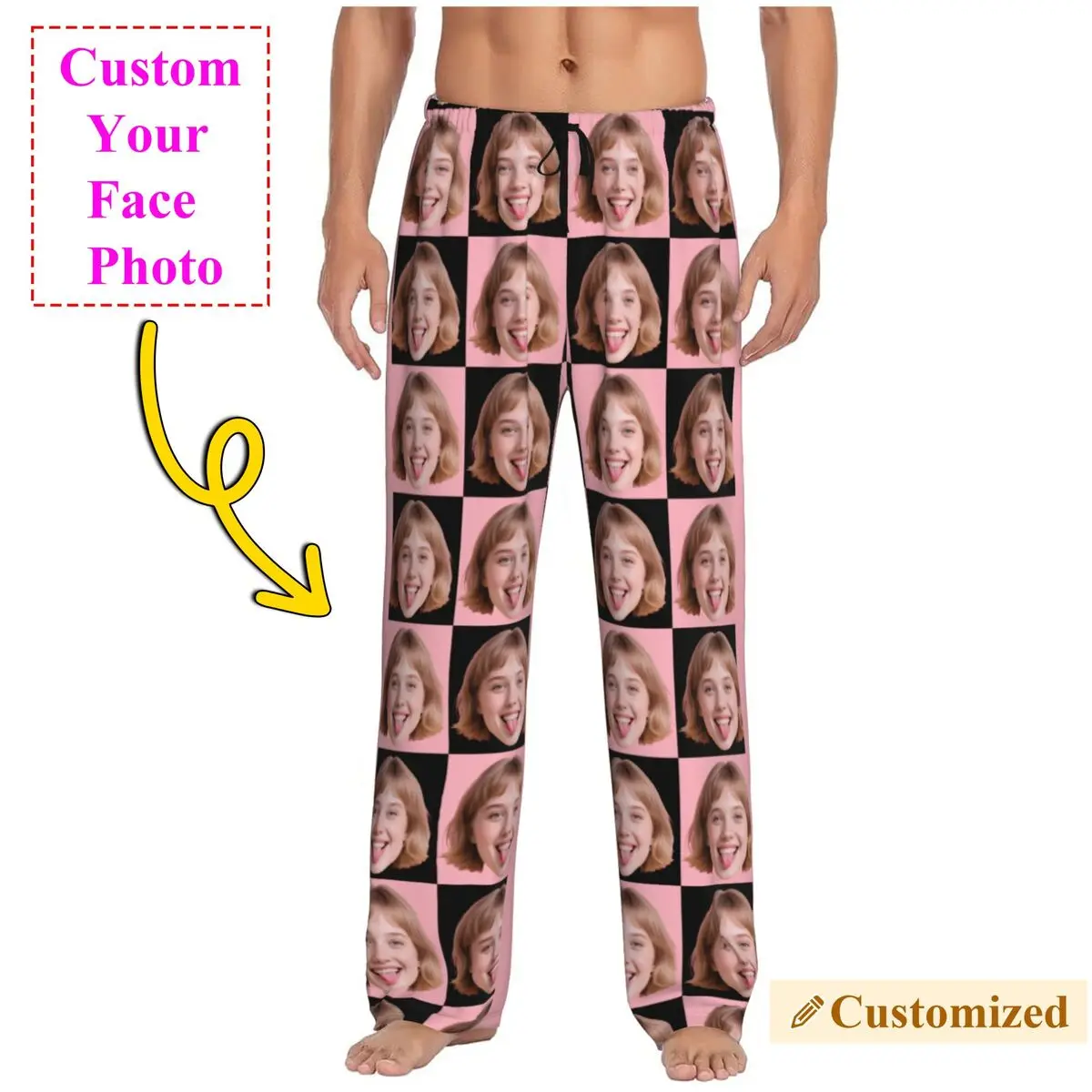 

Пижамные штаны с индивидуальным фото на заказ, мужская одежда для сна, эластичные штаны для сна с карманами