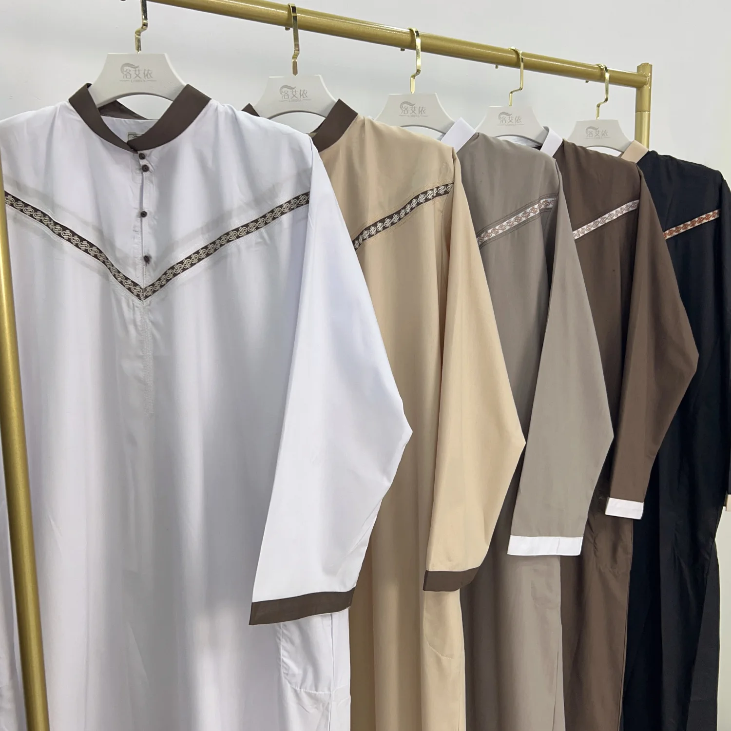 Emirati Kandura Men Jubba Thobe Thawb, Stand Collar Thread Buttons Front, Side Pockets, Men's Islamic Wear, Ramadan Eid