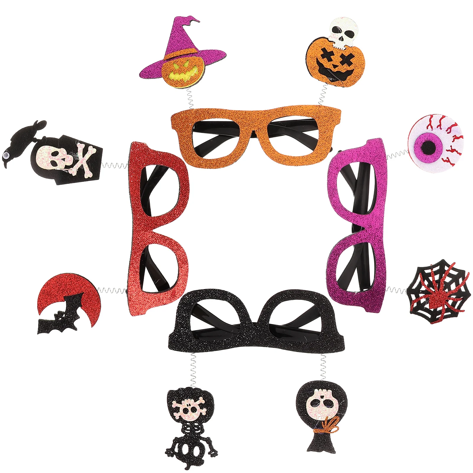 

4 Pcs Halloween Party Decoration Glasses Novelty Eyewear Kids Adults Pumpkin Witch Hat Tombstone Candy Bag Skull Spider