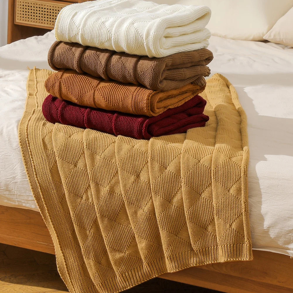 

130 x 160CM Knitted Sofa Cover Blanket Office Air Conditioning Nap Blankets Aviation Leisure Blanket Bed Cover Blankets