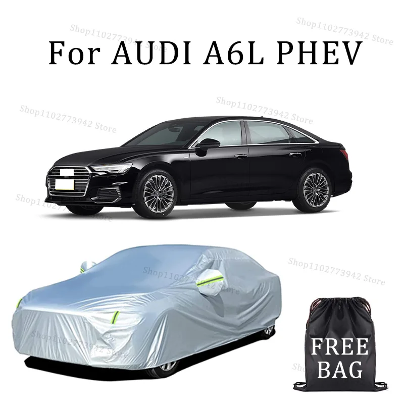 

Car Cover For AUDI A6L PHEV Full Exterior Black Silvery-Auto Cover Sunshade Dustproof Waterproof Reflective strips