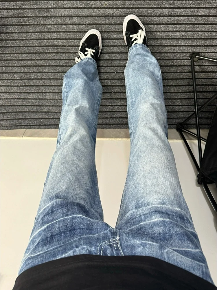 

American Retro Lightning Pattern Men's Jeans Straight Leg Slim Fit High Street Sle Spring Autumn Versatile Wear Resistant