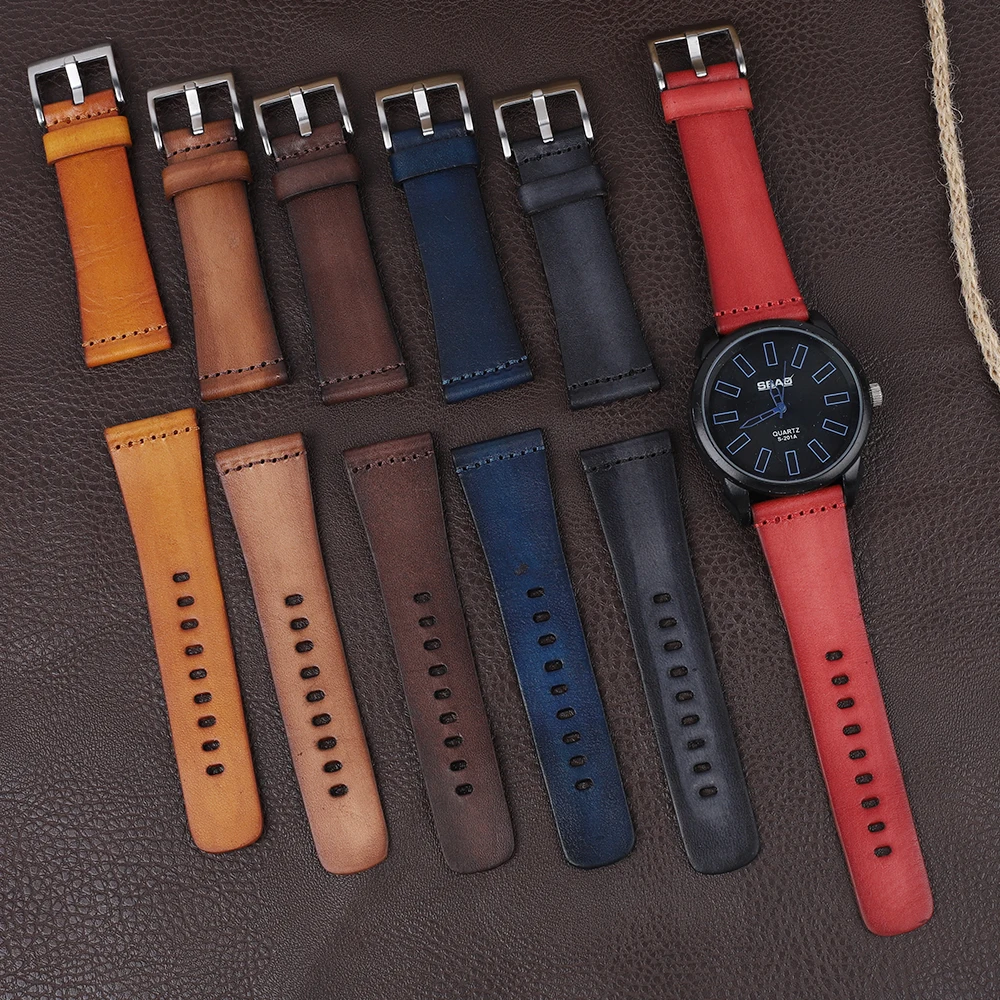 Vintage Watchband 24mm Black Coffee Brown Blue Watch Band Strap Stainless Steel Buckle for Women Men Watches Accessories​