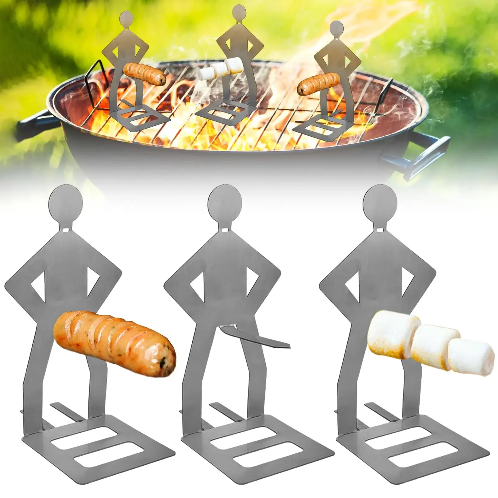 Estante de salchichas divertido para barbacoa, cocina de pie para hombre, cesta de viento, tenedor para barbacoa para acampar, pícnic al aire libre, accesorios para parrilla de cocina, 1/5 ud.