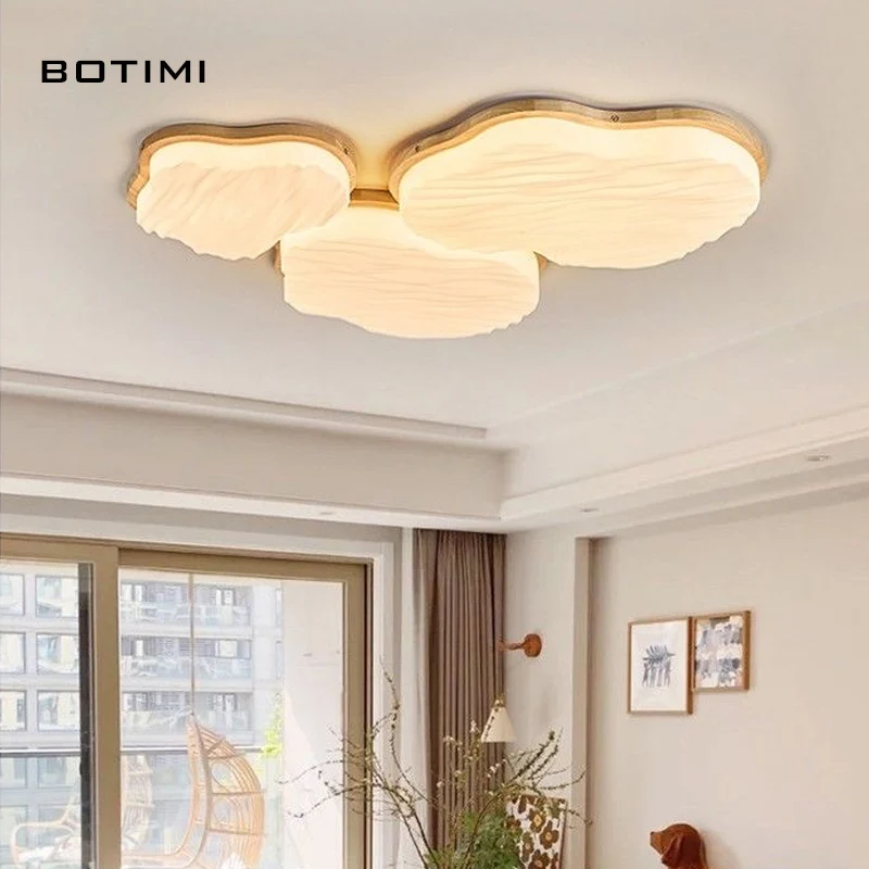 BOTIMI Art Deco Solid Wood LED Ceiling Light With Remote Contral For Living Room Modern Bedroom