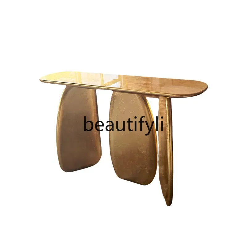 

LJYItalian light luxury solid wood porch table modern high sense creative irregular gold bar table