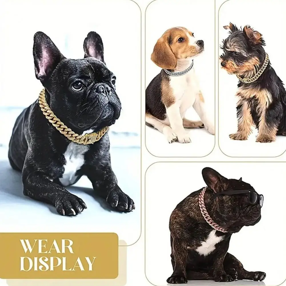 Dog Collar Sparkling Rhinestone Chain Collar for Small Medium Dogs Metal Cat Necklace with Gold Link Pet Jewelry Accessories