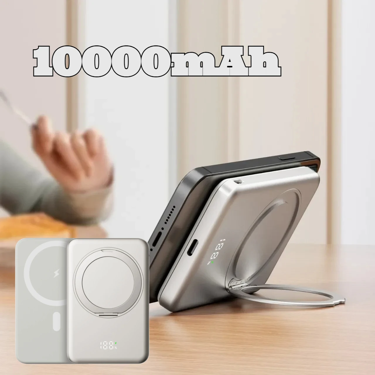 

10000 мАч Power Bank 20 Вт Беспроводная быстрая зарядка Запасная батарея Портативная батарея для IPhone Samsung с подставкой
