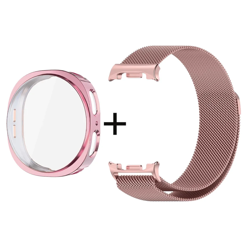 Para Samsung Galaxy Watch9 40mm / Watch8 40mm Pulseira de Aço Inoxidável Estilo Milanês com Capa Protetora de TPU - Rosa