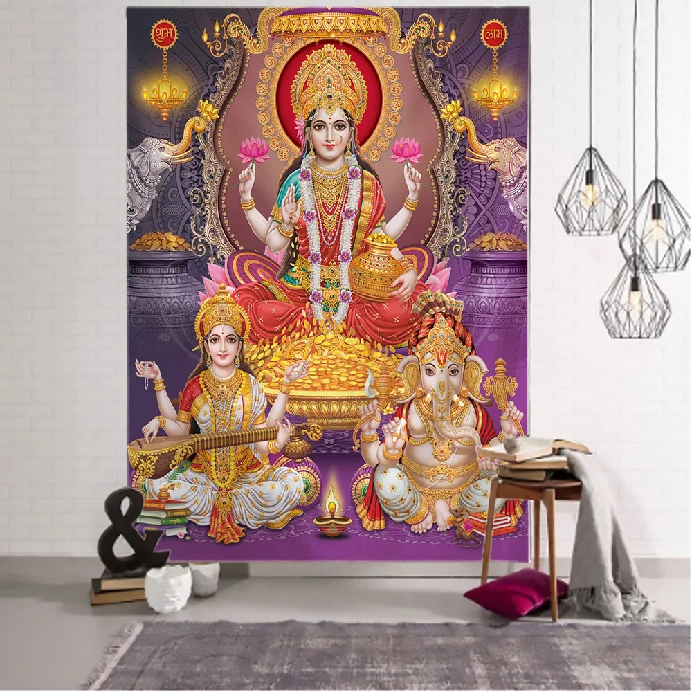 Bohemia 3D Indian God Tapestry thailandia Shiva Ganesha Parvati buddismo tappetino da meditazione tappeto Hippe Mandala arazzo appeso a parete