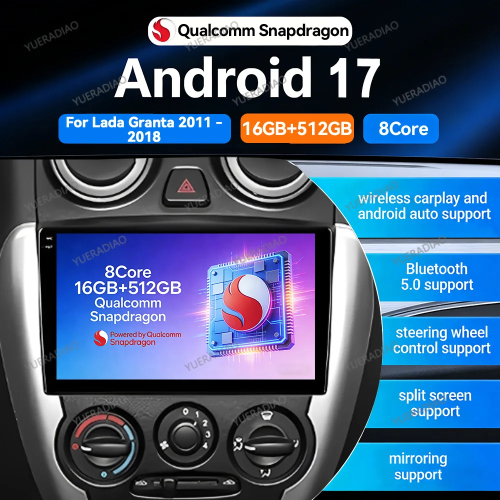 Android 17 Car Radio For LADA Granta Sport 2011 - 2018 GPS NAVI BT Multimedia Stereo Video Player 4G WIFI QLED Head Unit 2DIN