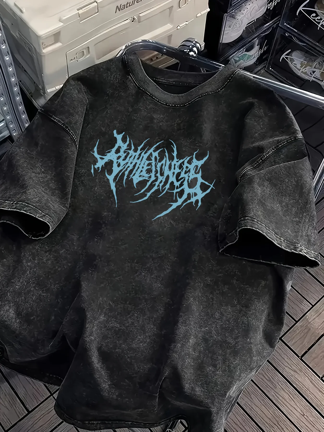 Y2K Grunge Oversized T-Shirt Men Gothic Font Print Heavy Cotton Washed Black Streetwear Harajuku Short Sleeve Tops view 2