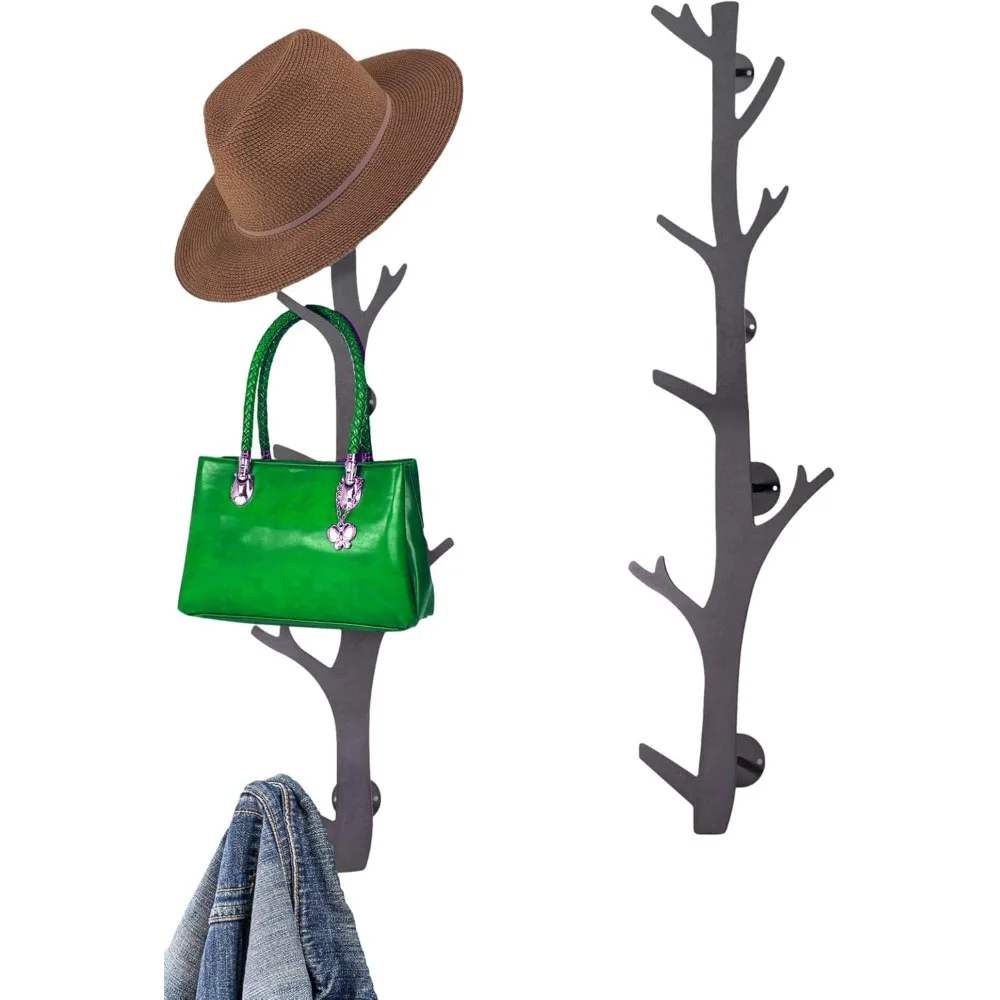 

Tree Branch Coat & Hat Rack Wall Mount with 8 Vertical Hooks for Caps, Coats