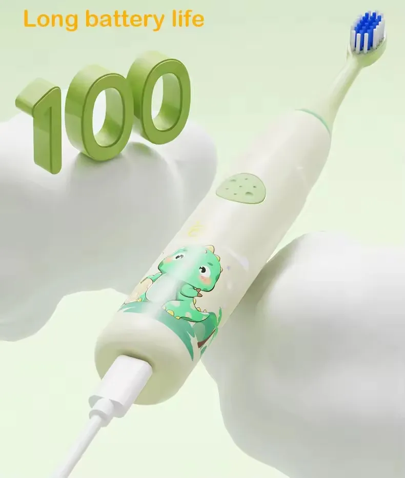 Cepillo de dientes eléctrico de dibujos animados coloridos para niños, recargable IPX7, resistente al agua con cabezales de repuesto, limpieza profunda, cuidado bucal para niños