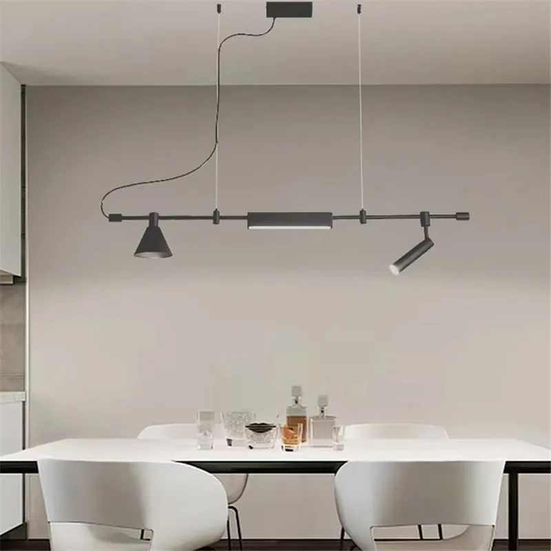 Nordic rectangular chandelier Designer Led Spot Light for Dining Table Bar kitchen island Lamp adjust black long linear light