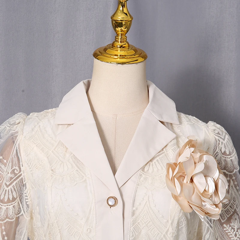 KBQ-vestidos sexis de encaje liso con apliques empalmados para mujer, vestido calado con temperamento de cintura alta y manga larga con cuello en V para mujer