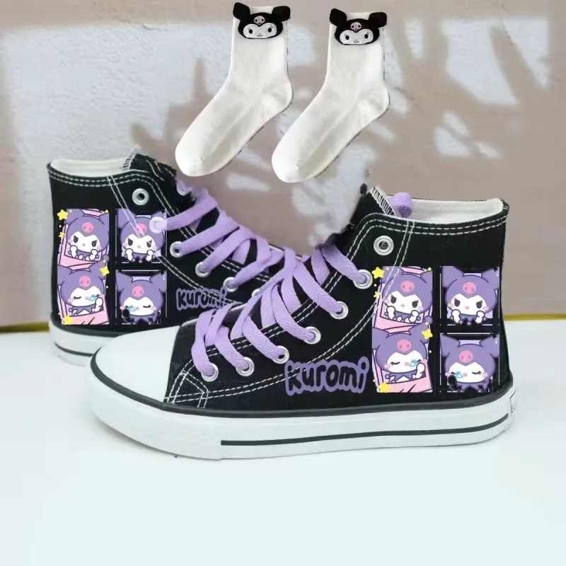 Sanrio Kuromi Lolita Shoes Korean Style Couple High Top Canvas Shoes Boys Girls Student My Melody Print Casual Sneakers 2024 New