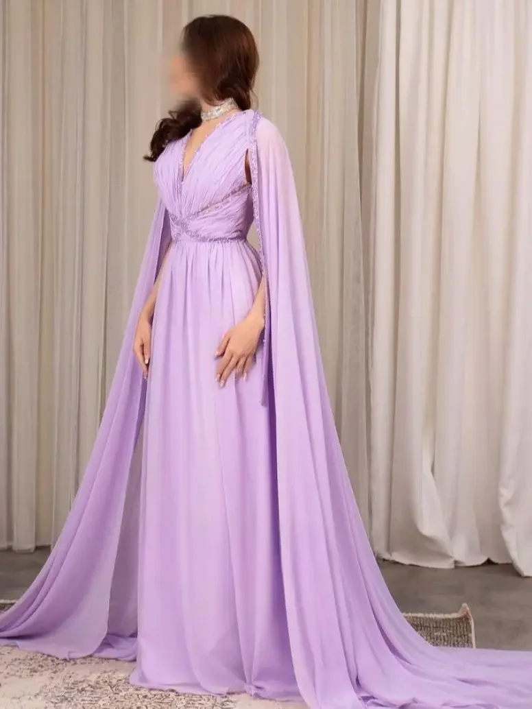 Merida Chiffon Beads Sequins Prom Dresses Watteau Train Ruched A-Line Floor-Length Saudi Arabia Elegant Party Dresses 2023