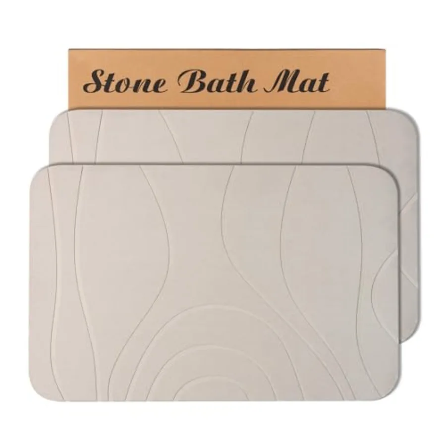 

Stone Bath Mat 2 Pack Diatomaceous Earth Shower Mat Non-Slip Super Absorbent Quick Drying Bathroom Floor Mat 24x15