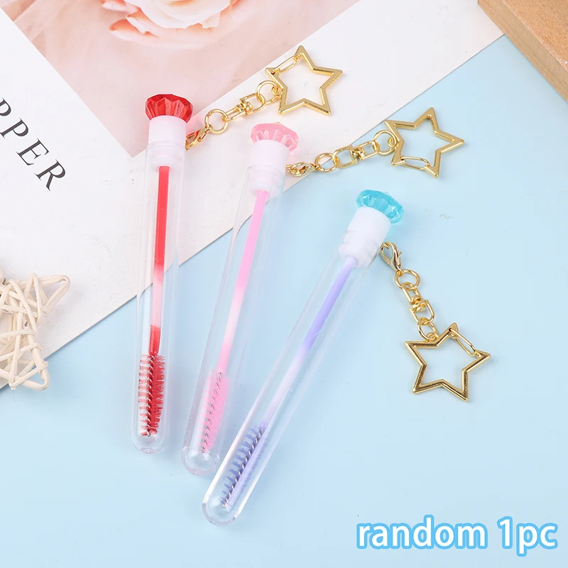 Reusable Eyelash Brush Tube Keychain Plastic Lash Spoolie Container Glitter Cils Dust-proof Mascara Wands Keyring