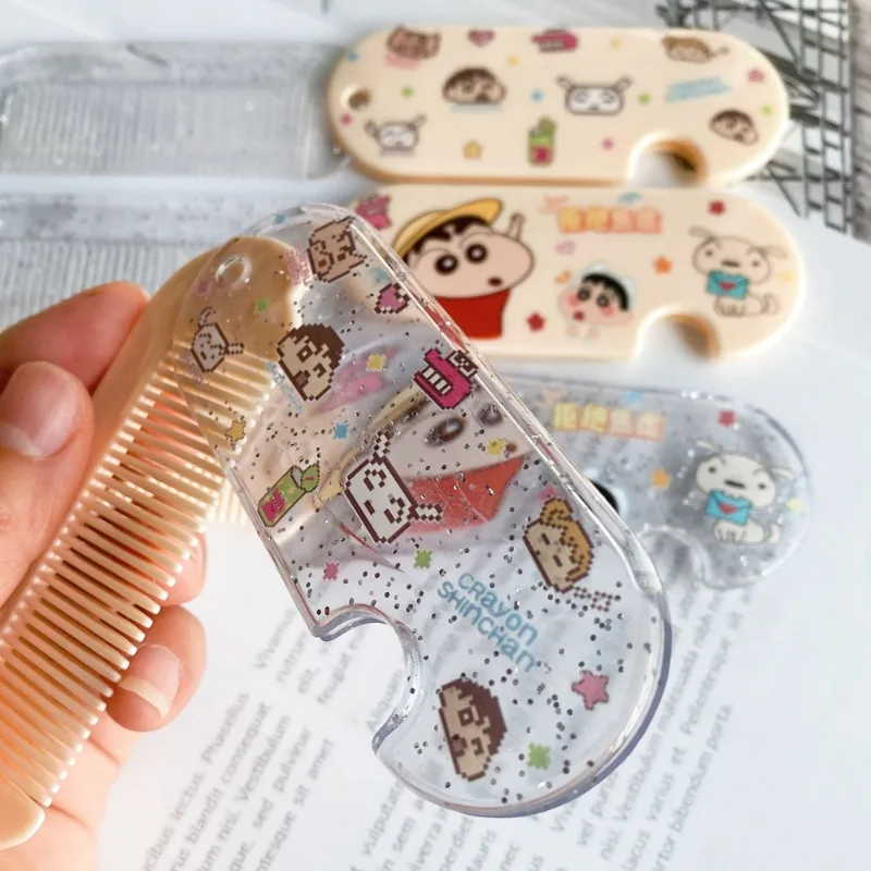 ミニポケットヘアコーム,透明,クレヨン,シンちゃん,折りたたみ式,漫画,アニメケア,帯電防止ブラシ,ポータブル,女の子と男の子用