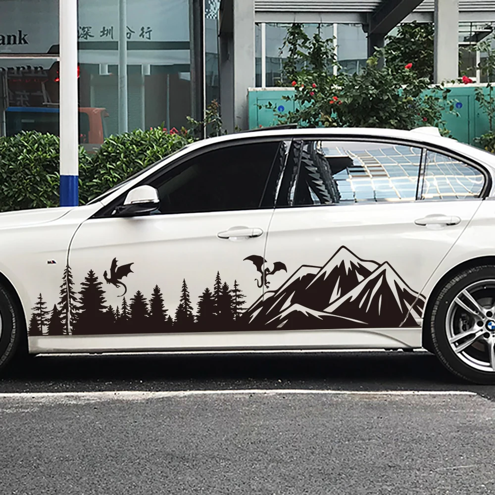 Dragon Forest Mountain Door Body Car Sticker  Jungle Woodland Wildlife CarTrucks SUV Off Road Vehicle Decal Decor