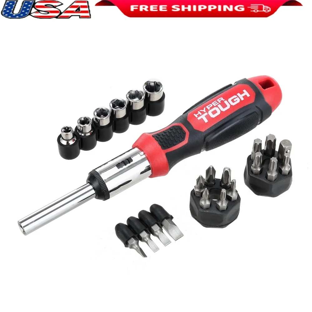 

Набор отверток с храповым механизмом, состоящий из 23 предметов со сменными битами и гнездами, нескользящая ручка, магнитные наконечники, быстроразъемная ручка