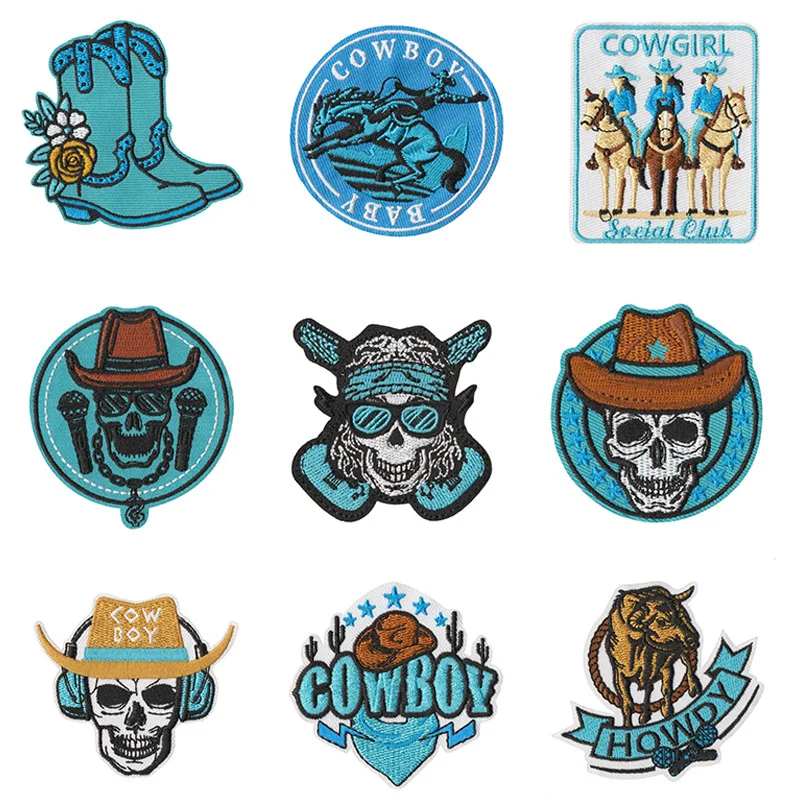 

1/9PCS Cool Western Cowboy Patch Personality Embroidered Clothes Crafts Badges DIY Cartoon Apparel Sewing Supplies for Clothing.