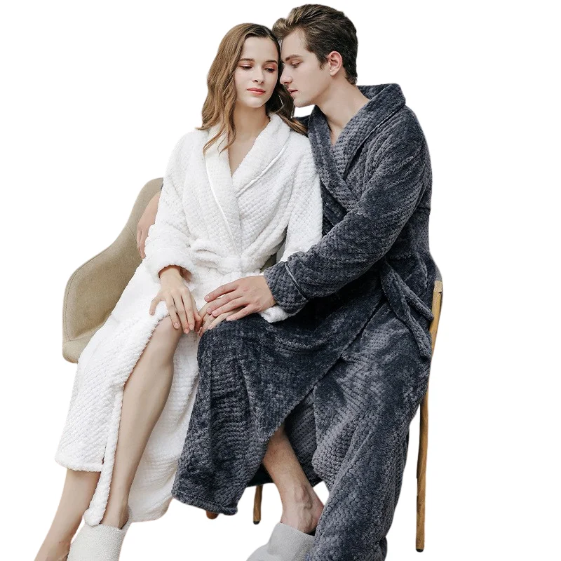 

Luxury Fleece Bathrobe Personal Custom Big Size White Gray Red Unisex Man Woman Bath Robe for Comfortable Home Wear