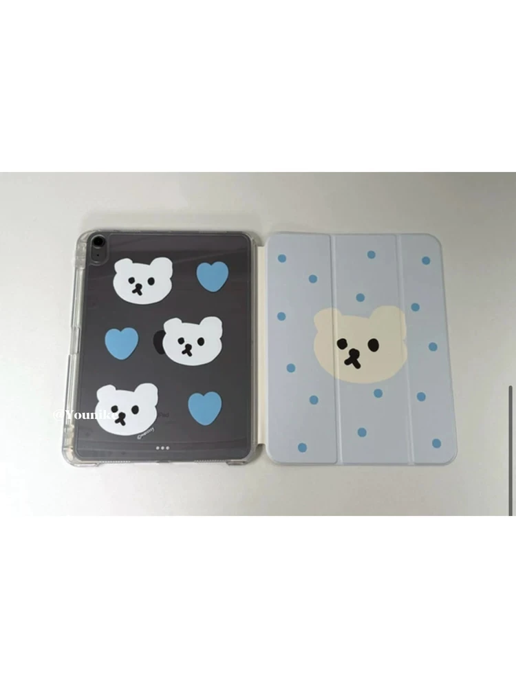 Cute Bear Polka Dot Kawaii For iPad Air 4 5 6 Pro 11 12.9 13 M4 10.9 10.2 Mini 7 6 Cover Tri-folded edge Case with Pen Holder