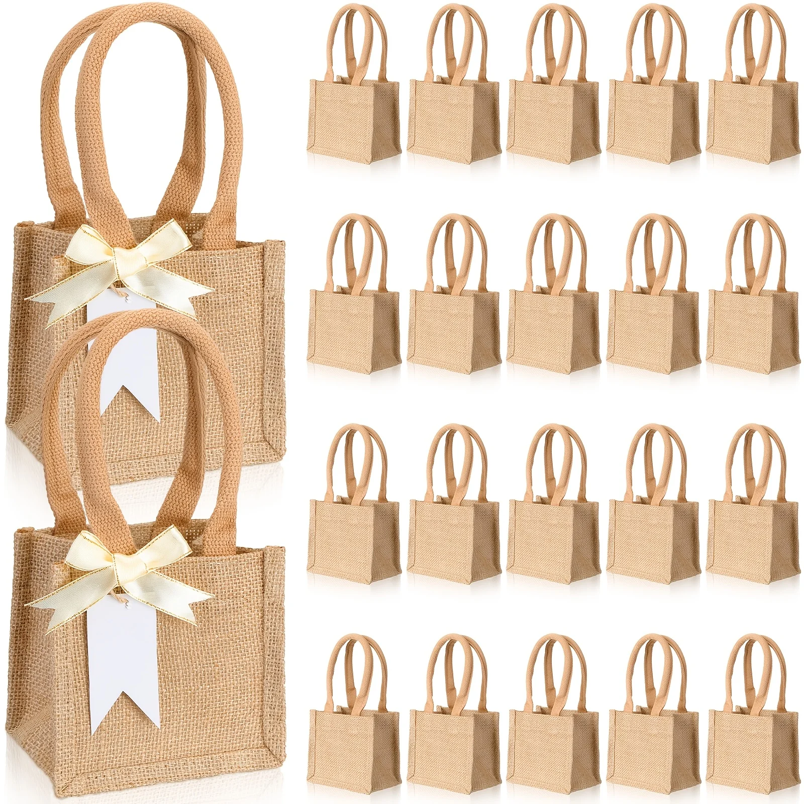 

20pcs Mini Jute Burlap Tote Bags with Sturdy All- Jute Handles - Small Reusable Grocery Market Bags Suitable for Wedding Favors