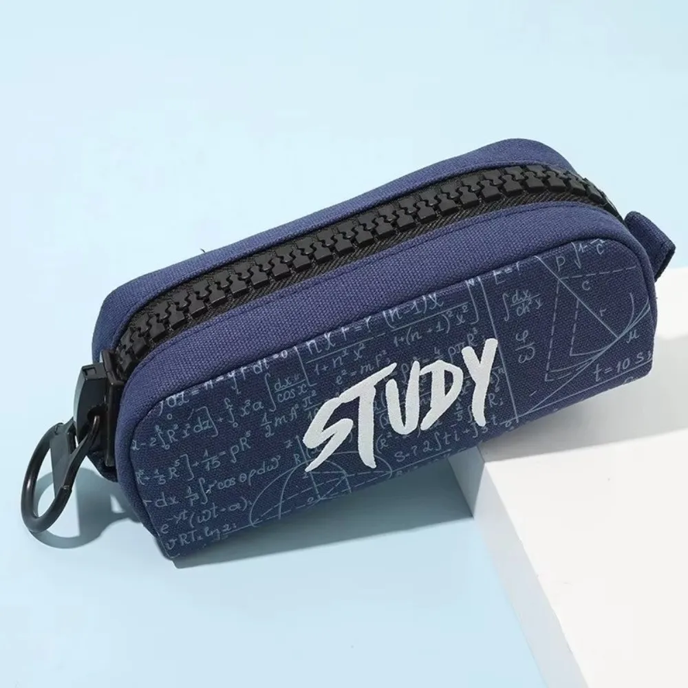 Canvas Pencil Case​ ​Multi-Layer Storage​ Large Capacity Pencil Box Learning Formula Printing ​Large Zipper​ Pencil Bag​