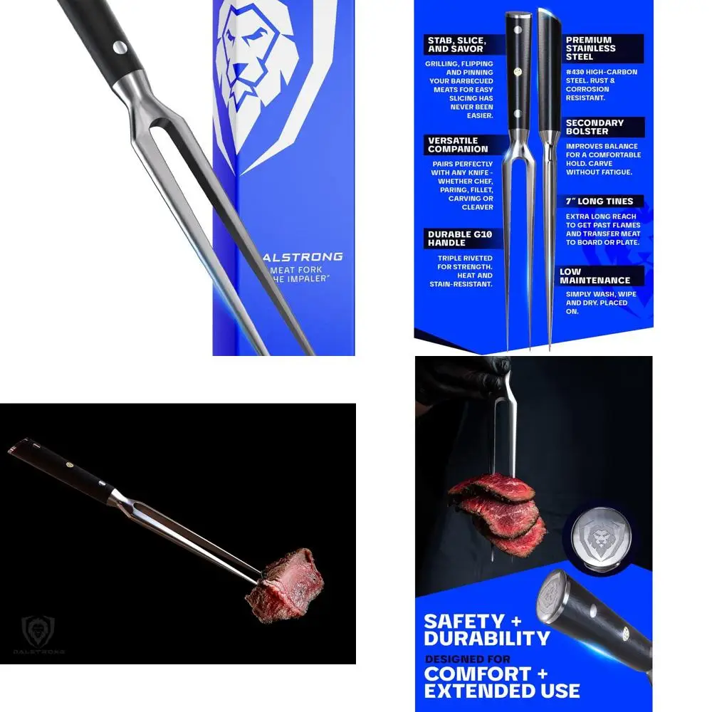 

7 Dual-Prong BBQ Carving Fork - High Carbon Steel - G10 Handle - Professional Kitchen Utensil